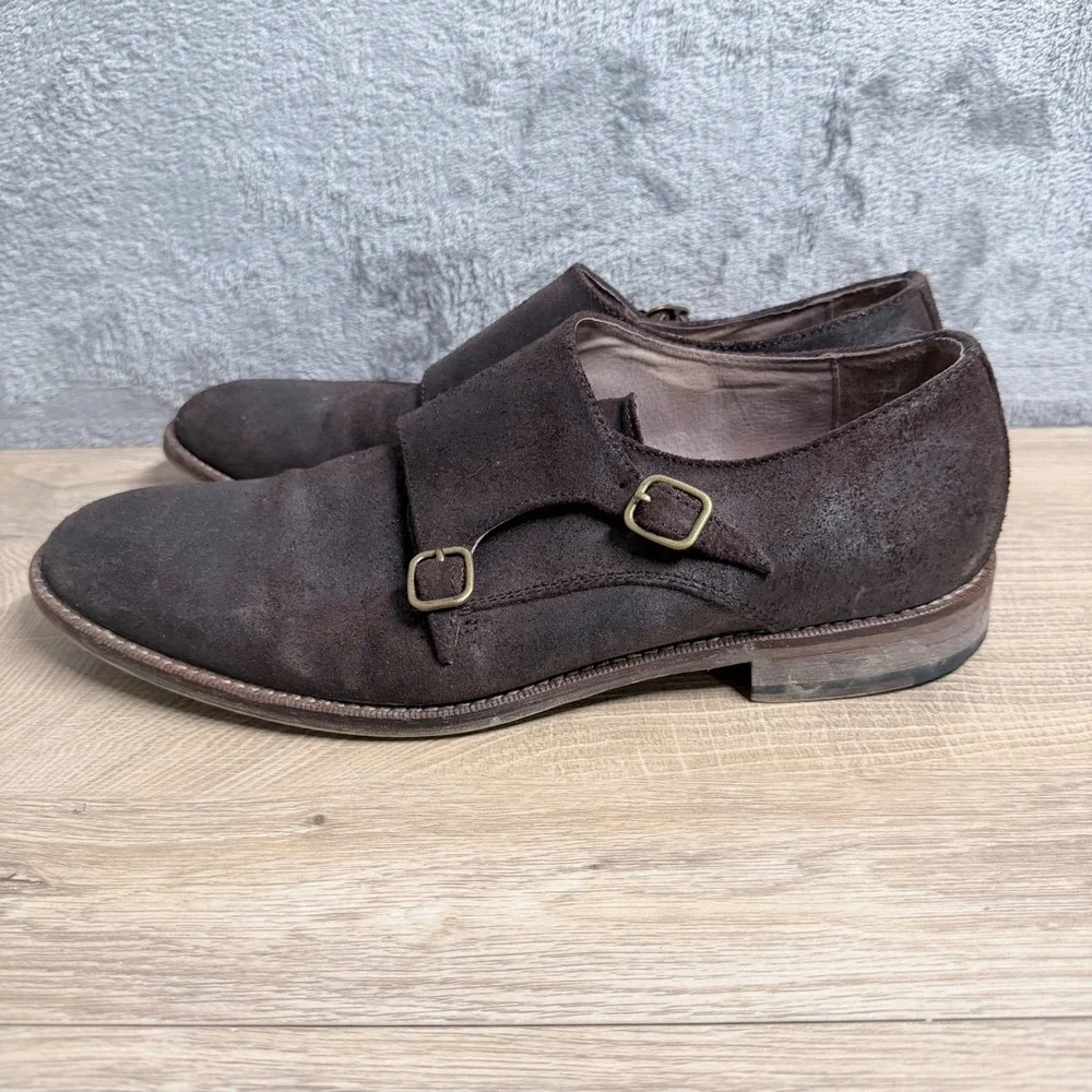 Banana Republic Monk Strap Shoes Mens 8.5‎ Brown Distressed Suede Double Buckle
